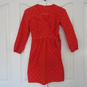 Old Navy Bright Orange Dress Pin Flower Embroidered Wrap Dress